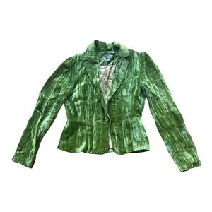 True Meaning Womens Green Crushed Velvet Blazer Rhinestone Button Jacket V12186